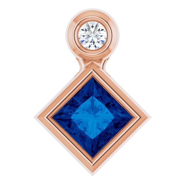 14K Rose 4x4 mm Square Natural Blue Sapphire & .03 CT Natural Diamond Pendant